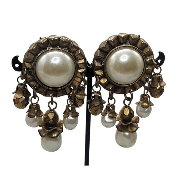 Baer SF Post Earrings With Faux Pearls & Dangling Beads Statement Vintage - Picture 2 of 15
